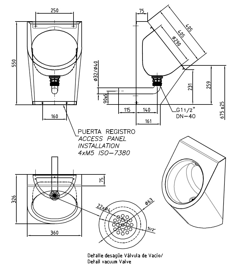 Urinario inoxidable ecológico sin agua 4000