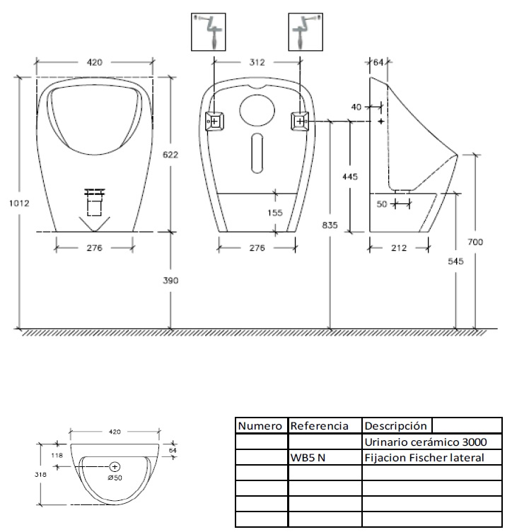 Utyma_montaje serie 3000 urinario ceramico