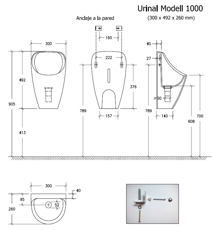 Utyma_Dibujo tecnico Serie_1000_urinario sin agua_ceramico